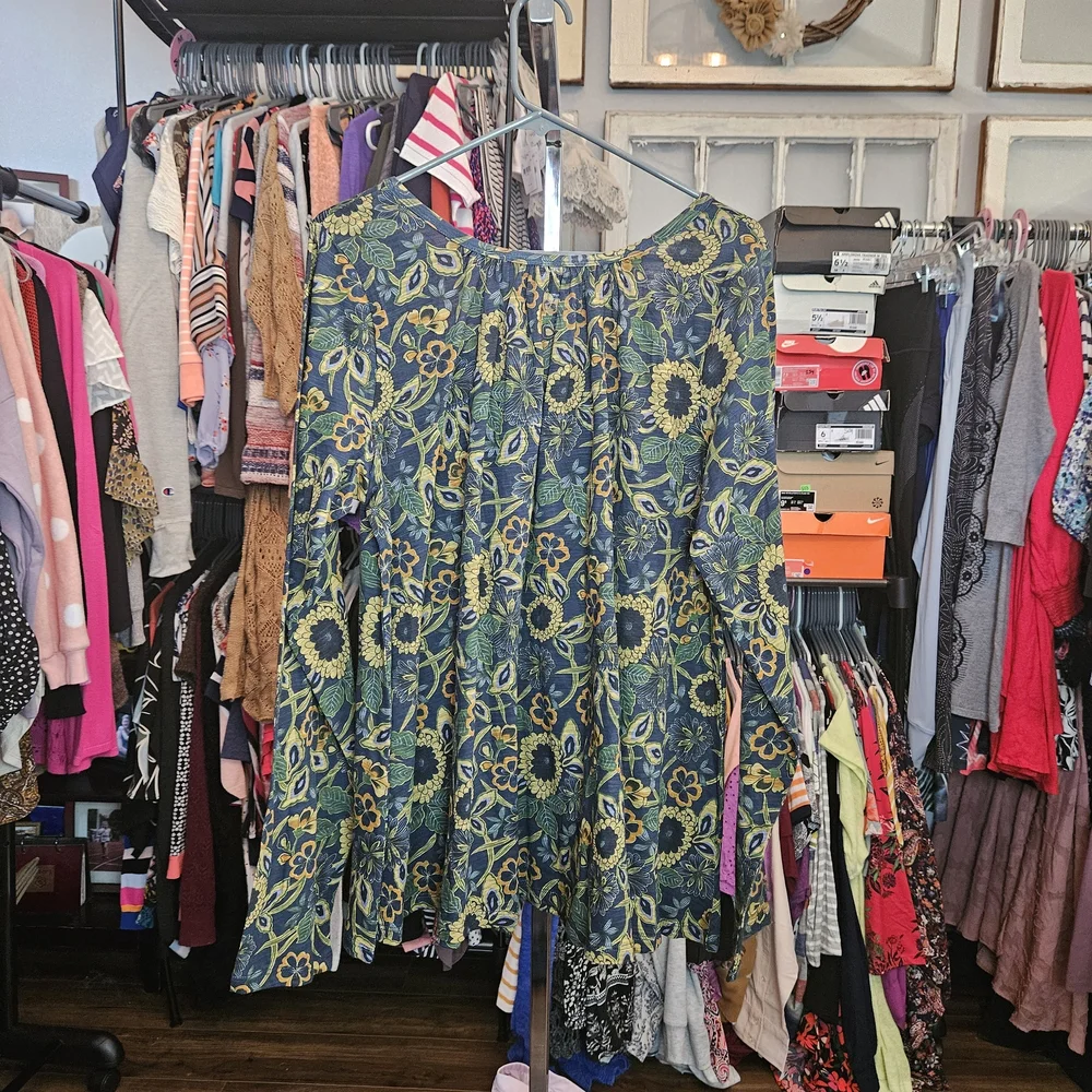 NATURAL LIFE Blue and Yellow Floral Blouse - Picture 2 of 3